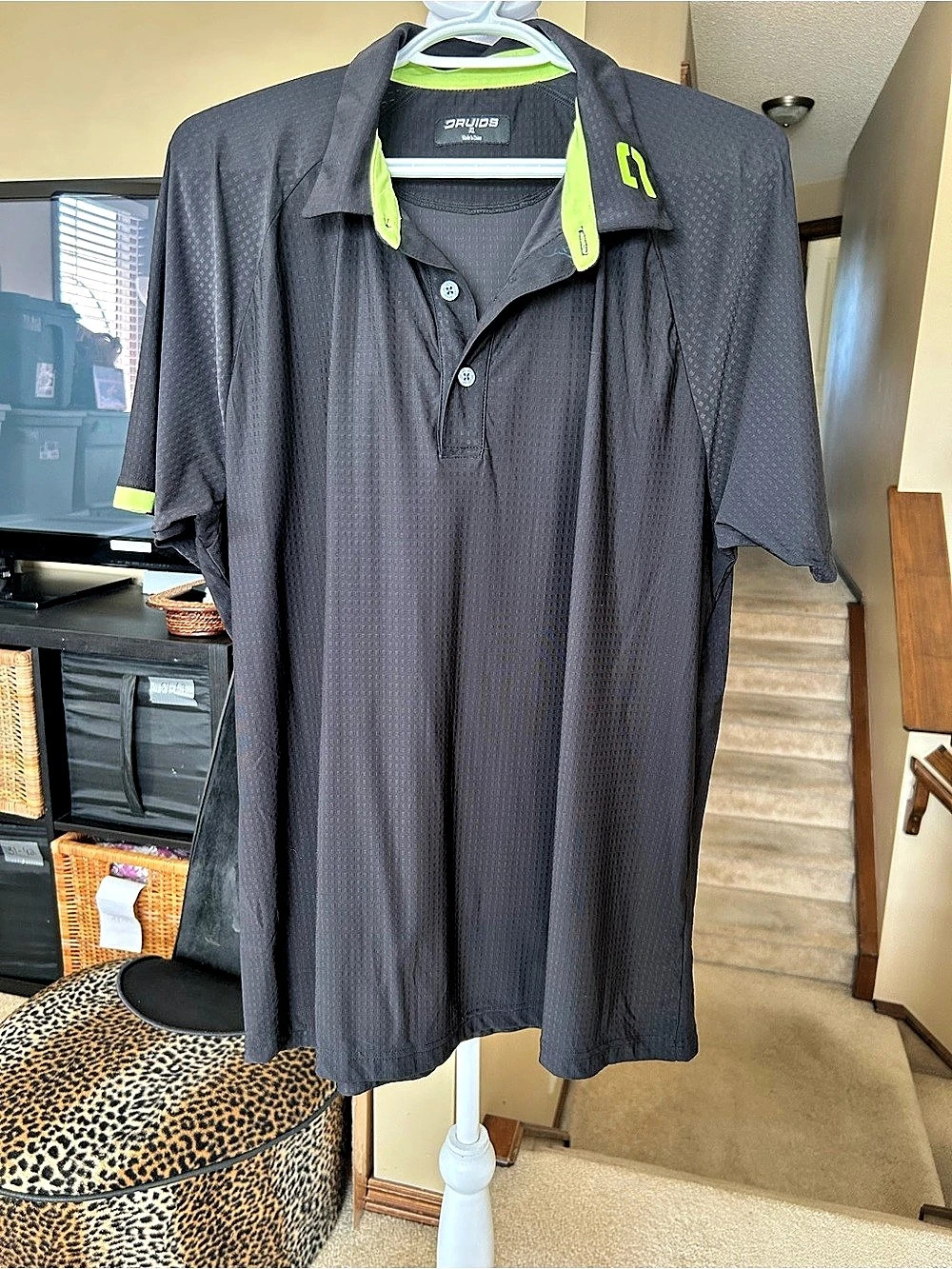 Druids Men's Golf Polo Black & Green Like New